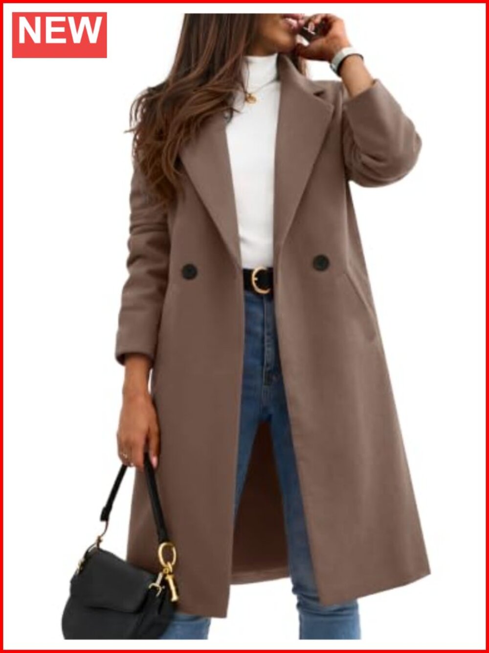 Women Winter Wool Blend Peacoat Notch Lapel Single-Breasted Mid Long